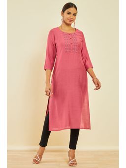 Soch - Womens Pink Viscose Blend Embellished Kurta with Beads And Stones