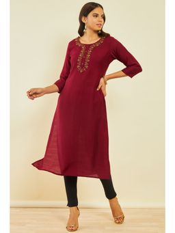 Soch - Womens Maroon Viscose Blend Embellished Kurta with Cut Dana