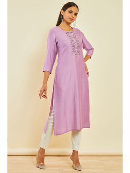 Soch - Womens Purple Viscose Blend Embellished Kurta with Cut Dana