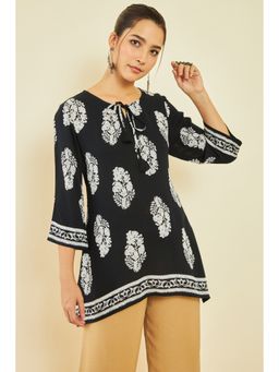 Soch - Womens Black Crepe Floral Print Tunic