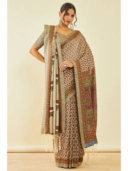 Soch - Womens Grey Pashmina Paisley Print Saree with Shawl and with Unstitched Blouse