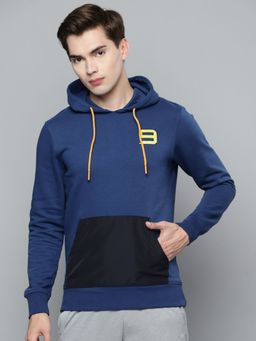 Alcis - Men Blue Colour Blocked Hooded Sweatshirt