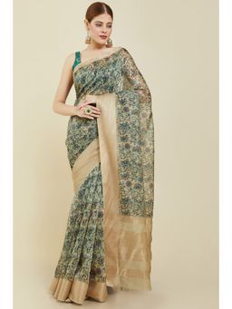 Soch - Women Beige Chanderi Floral Saree with Unstitched Blouse
