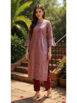 Vaamsi - Women Grey Cotton Printed Straight Kurta