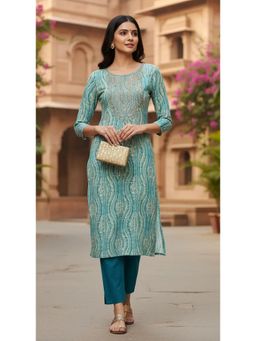 Vaamsi - Women Viscose Rayon Blue Printed Straight Kurta
