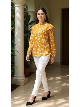 Vaamsi - Women Mustard Georgette Floral Straight Top
