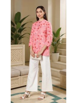 Vaamsi - Women Pink Cotton Floral Straight Top