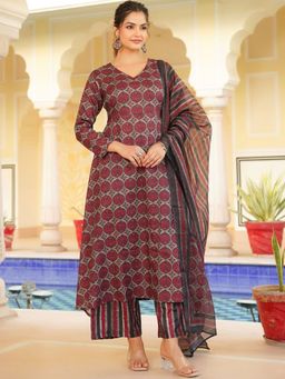 Vaamsi - Women Red Floral Kurta with Palazzo & Dupatta