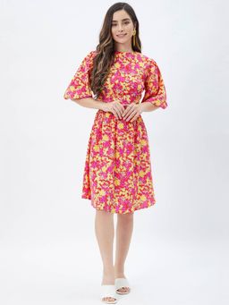 Kibo - Women Red Crepe Printed Knee length Dress