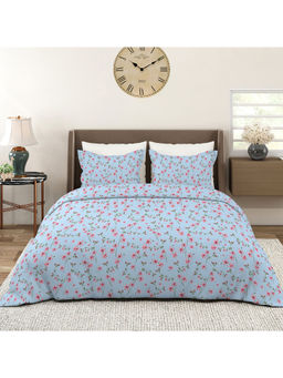 Layers - Aria Blue Floral Double Bedsheet with 2 Pillow Covers