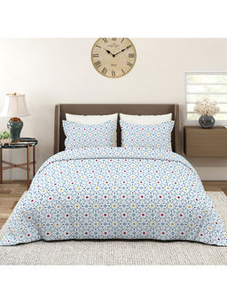 Layers - Aria Blue Floral Double Bedsheet with 2 Pillow Covers (Queen)