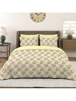 Layers - Marigold 144 TC Cotton Yellow Floral King Bedsheet with 2 Pillow Covers
