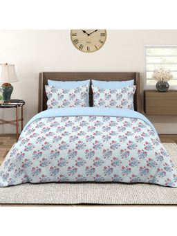 Layers - Marigold 144 TC Cotton Blue Floral King Bedsheet with 2 Pillow Covers