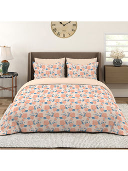 Layers - Marigold 144 TC Cotton Orange Floral King Bedsheet with 2 Pillow Covers