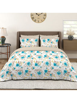 Layers - Marigold 144 TC Cotton White Floral King Bedsheet with 2 Pillow Covers