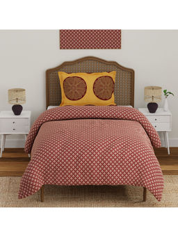 Boutique Living - Heritage Walk 200 TC Cotton Maroon Single Bedsheet with 1 Pillow Cover