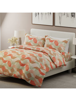 Boutique Living - Alpha Geo Valatia 200 TC Cotton Orange Geometric King Bedsheet with 2 Pillow Covers