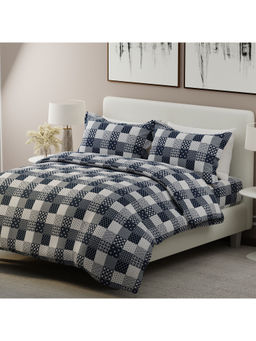 Boutique Living - Alpha Geo Valatia 200 TC Cotton Blue Printed King Bedsheet with 2 Pillow Covers