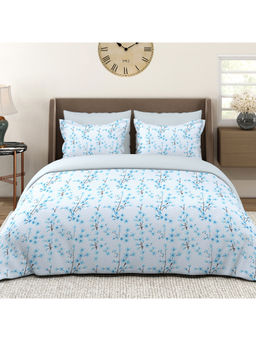 Layers - Lumina Floret 144 TC Cotton Blue Floral King Bedsheet with 2 Pillow Covers