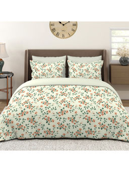Layers - Lumina Floret 144 TC Cotton White Floral King Bedsheet with 2 Pillow Covers