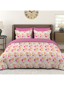 Layers - Lumina Floret 144 TC Cotton Pink Floral King Bedsheet with 2 Pillow Covers