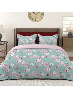 Layers - Lumina Floret 144 TC Cotton Teal Floral King Bedsheet with 2 Pillow Covers