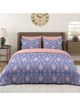 Layers - Illuminating Homes 140 TC Cotton Blue Double Bedsheet with 2 Pillow Covers (Queen)