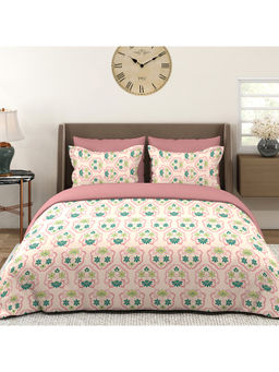 Layers - Basicx 120 TC Cotton Pink Floral Double Bedsheet with 2 Pillow Covers (Queen)