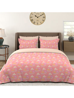 Layers - Basicx 120 TC Cotton Pink Floral Double Bedsheet with 2 Pillow Covers (Queen)