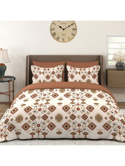 Layers - Basicx 120 TC Cotton Brown Geometric Double Bedsheet with 2 Pillow Covers