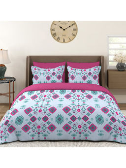 Layers - Basicx 120 TC Cotton Blue Geometric Double Bedsheet with 2 Pillow Covers (Queen)