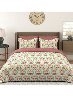 Layers - Basicx 120 TC Cotton Beige Floral King Bedsheet with 2 Pillow Covers