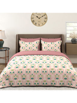 Layers - Basicx 120 TC Cotton Pink Floral King Bedsheet with 2 Pillow Covers