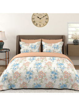 Layers - Basicx 120 TC Cotton Beige Floral King Bedsheet with 2 Pillow Covers