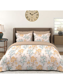 Layers - Basicx 120 TC Cotton Brown Floral King Bedsheet with 2 Pillow Covers