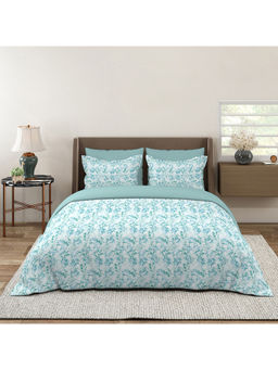 Layers - Lumina Floret 144 TC Cotton Blue Double Bedsheet with 2 Pillow Covers (Queen)