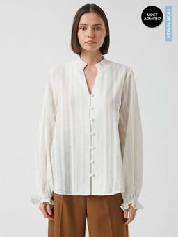 Koton - White Long Sleeve Shirt With V-Neck
