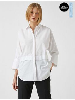Koton - Cotton White Long Sleeve Shirt With Collar Neck