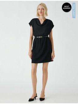 Koton - Black Solid Casual Dresses Mini with Belt