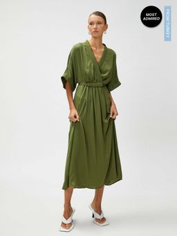 Koton - Women Olive Solid Plain Comfortable Dress (Set of 2)