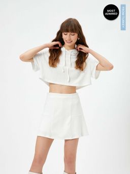 Koton - Crop Hooded Sweatshirt Knitted Motif Short Sleeve