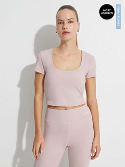 Koton - Crop Short Sleeve T-Shirt Sqaure Neck Basic Slim Fit