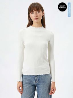 Koton - Long Sleeve Ribbed Crew Neck Slim Fit T-Shirt
