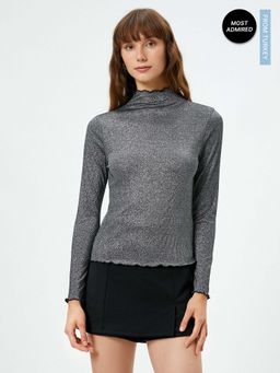Koton - Long Sleeve Glitter High Collar Ruffles T-Shirt