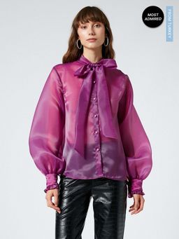 Koton - Evening Organza Scarf Collar Buttoned Balloon Sleeves Shirt