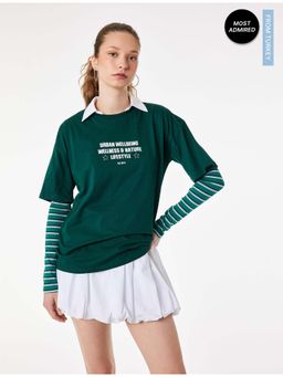 Koton - Womens Green Back Printed T-Shirt