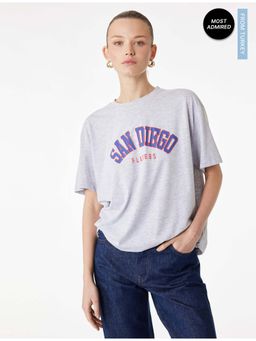 Koton - Womens Grey Printed T-Shirt