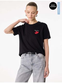 Koton - Womens Black Heart Printed T-Shirt