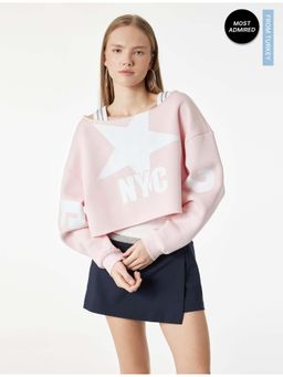 Koton - Womens Pink Crop Sweatshirt
