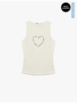 Koton - Womens White Heart Detail Tank Top